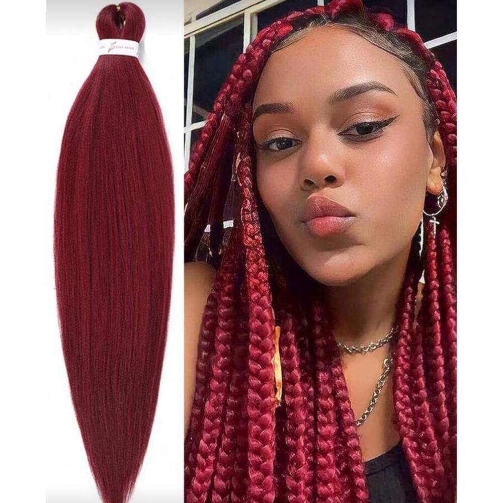Pre stretched 26 inch braiding hair dark red nwt